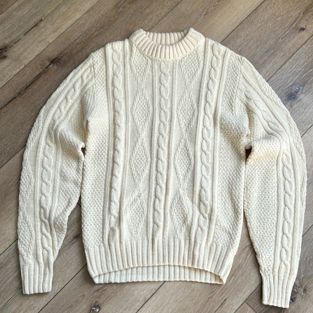 Vintage JCPenney Wintuk Cream Cable knit Fisherman Pullover Sweater Size…